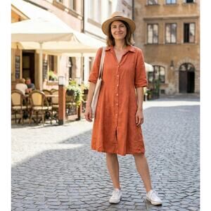 Francesca Bettini Linen Shirt Dress Womens L Summer Casual Minimalist Travel